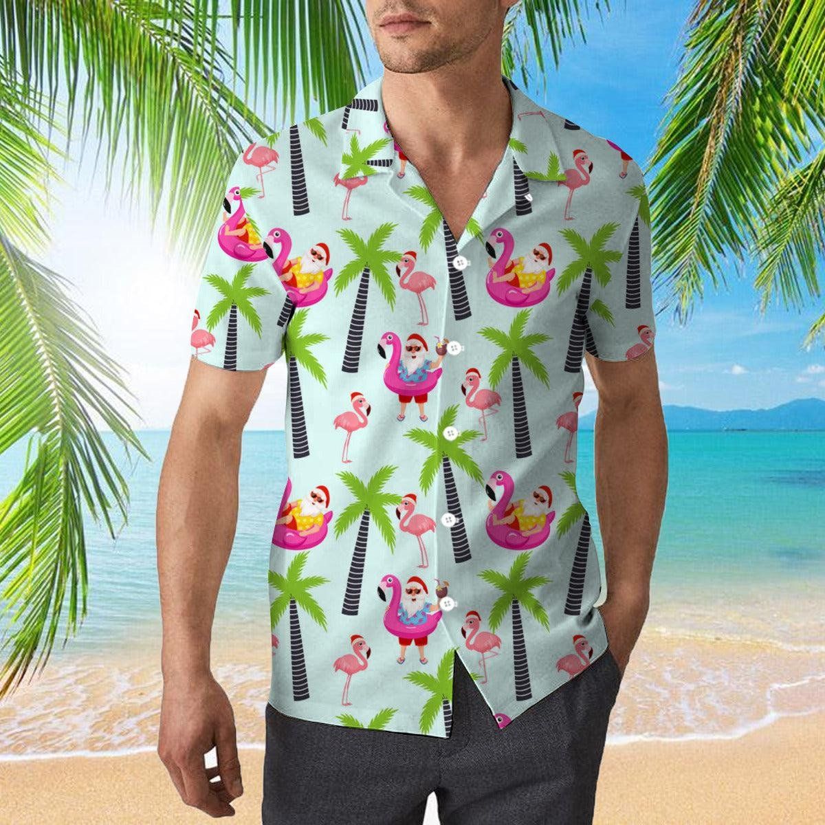 Santa Claus With Flamingo Christmas In July Trendy Hawaiian Shirt