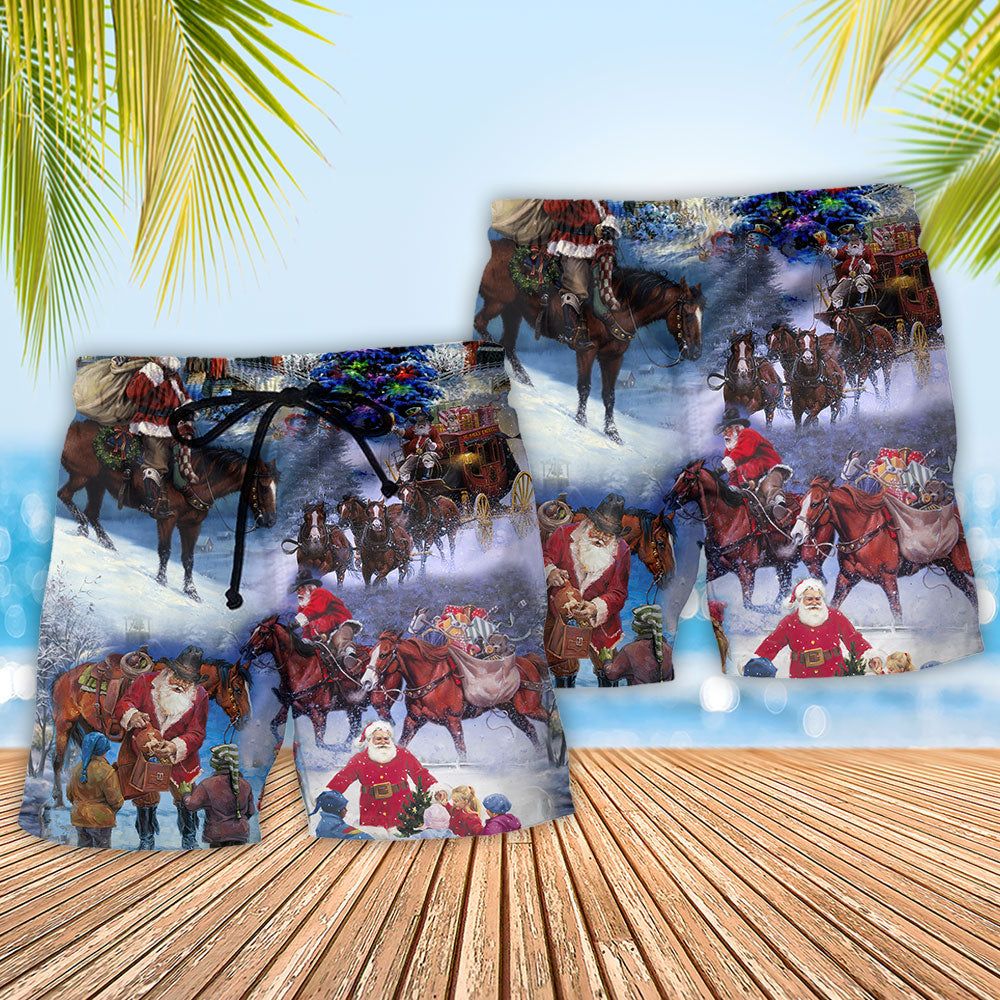 Santa Cowboy Christmas Love Children Trendy Aloha Hawaiian Beach Shorts