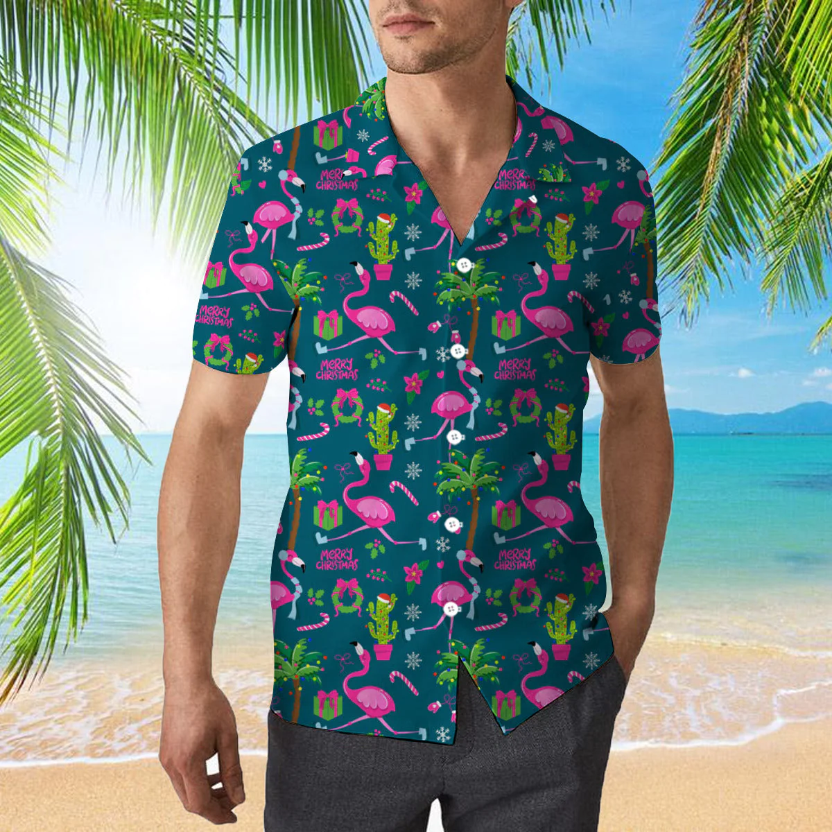 Santa Flamingo Christmas Trendy Hawaiian Shirt For Aloha Shirt