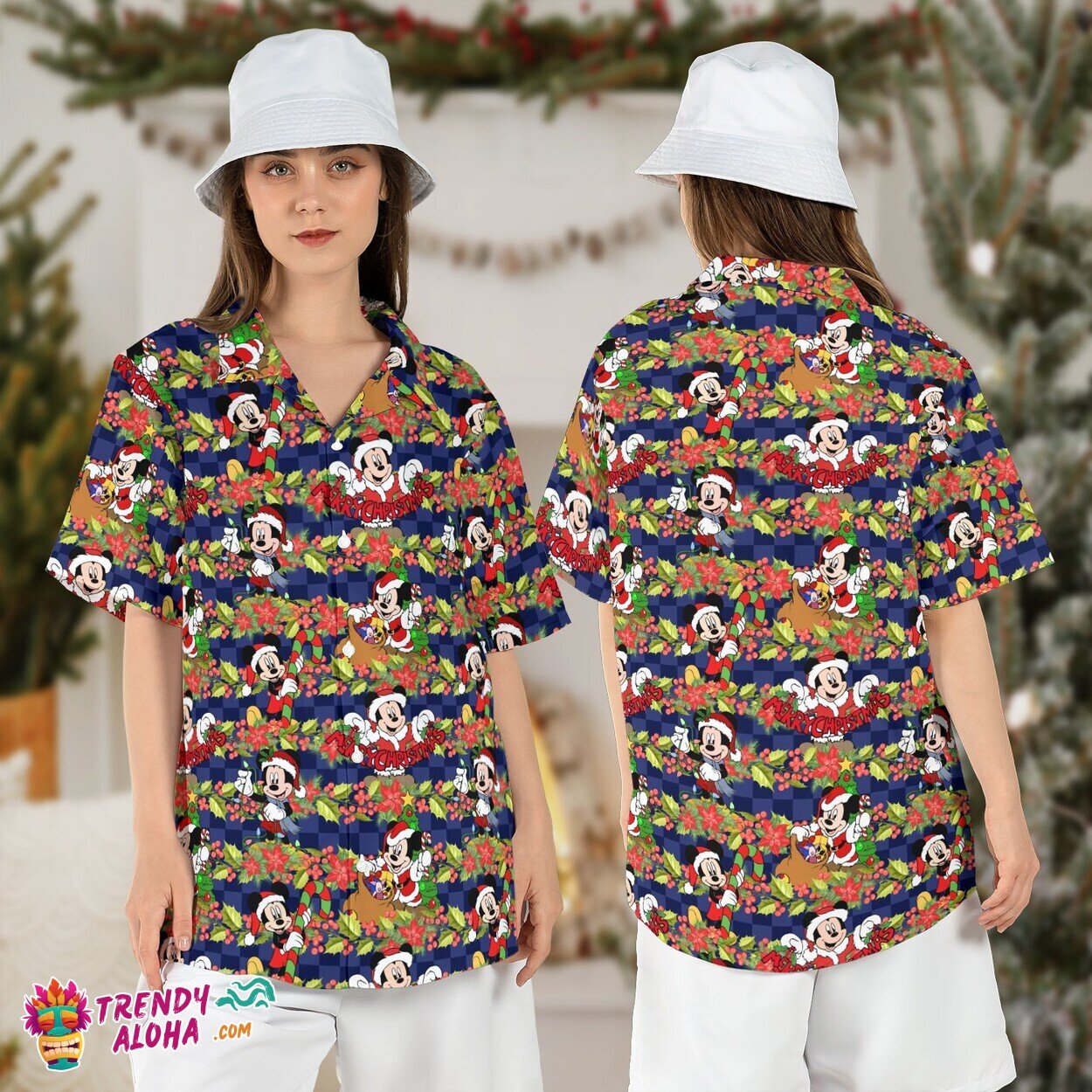 Santa Mickey Christmas Party Mistletoe Very Merry Aloha Hawaiian