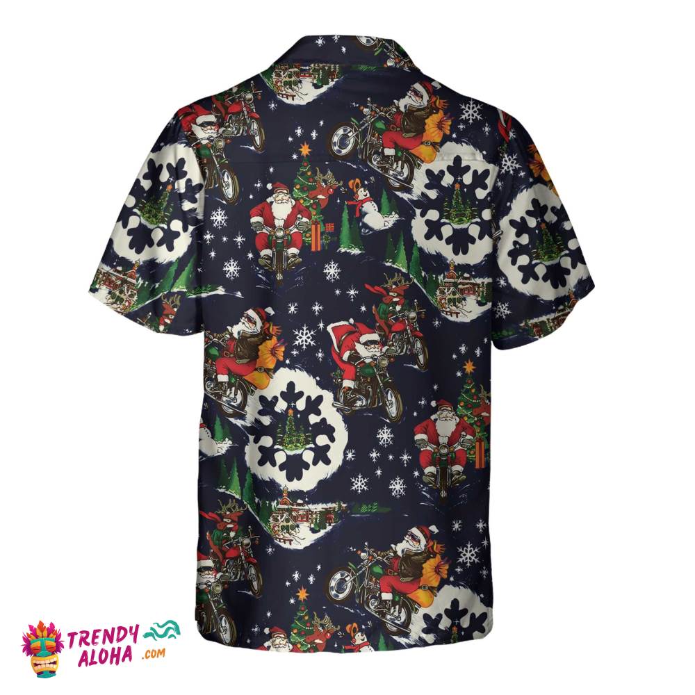 Santa On Motorcycle Blue Christmas Hawaiian Shirt For Men, Funny Christmas Gift For Motorcycle Lover