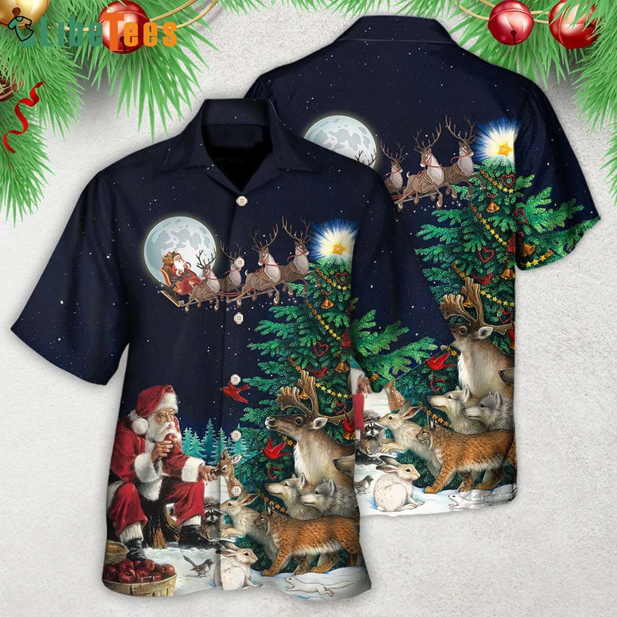 Santa Paired with Reindeer Christmas Hawaiian Shirt