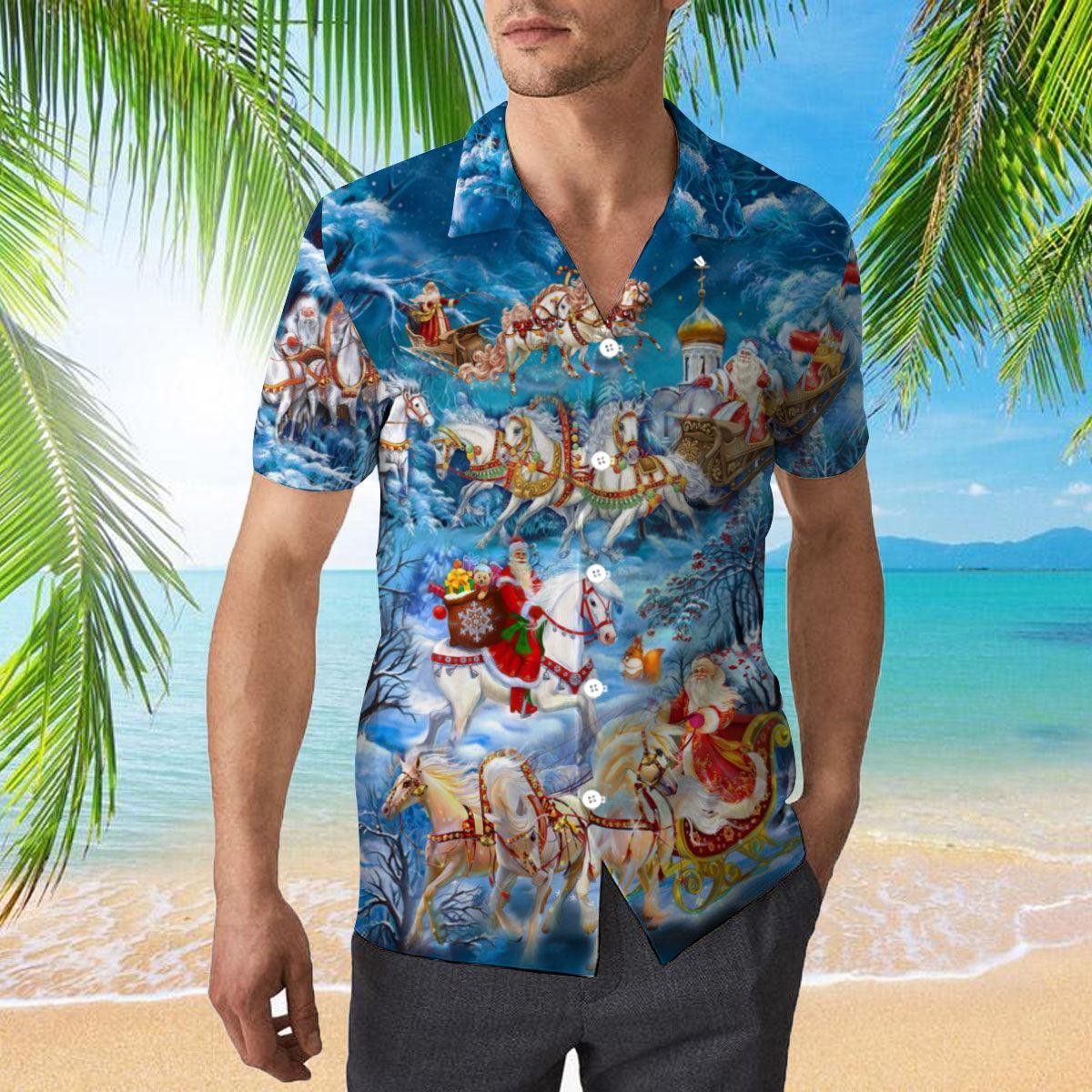 Santa Rides Into Town With Horse Trendy Hawaiian Shirt
