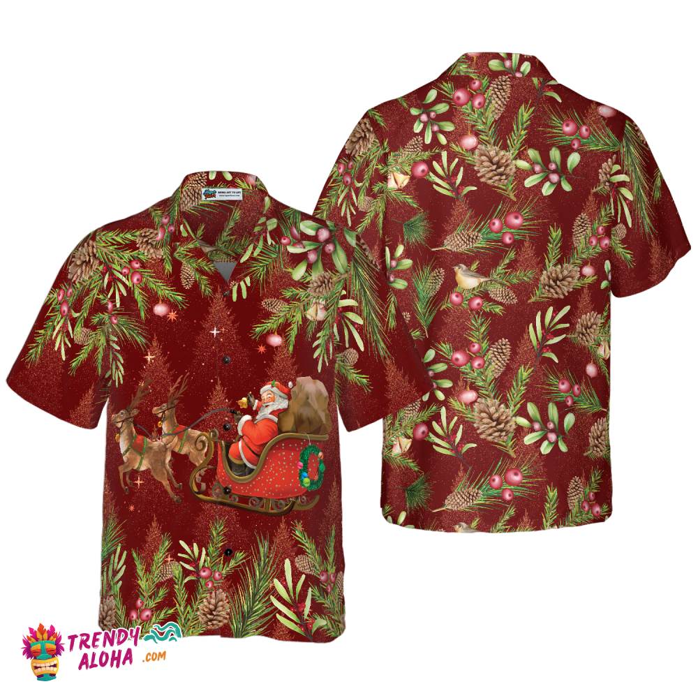 Santa Santa Riding Sleigh 2 Pattern Hawaiian Shirt, Christmas Shirts Short Sleeve Button Down Shirt For Men And Women Santa Santa Riding Sleigh 2 Pattern Hawaiian Shirt, Christmas Shirts Short Sleeve Button Down Shirt For Men And Women