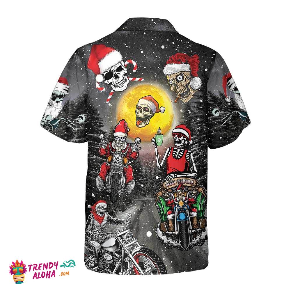 Santa Skeleton Merry Christmas Hawaiian Shirt, Funny Motorcycle Skull Biker Christmas Shirt, Gift For Christmas