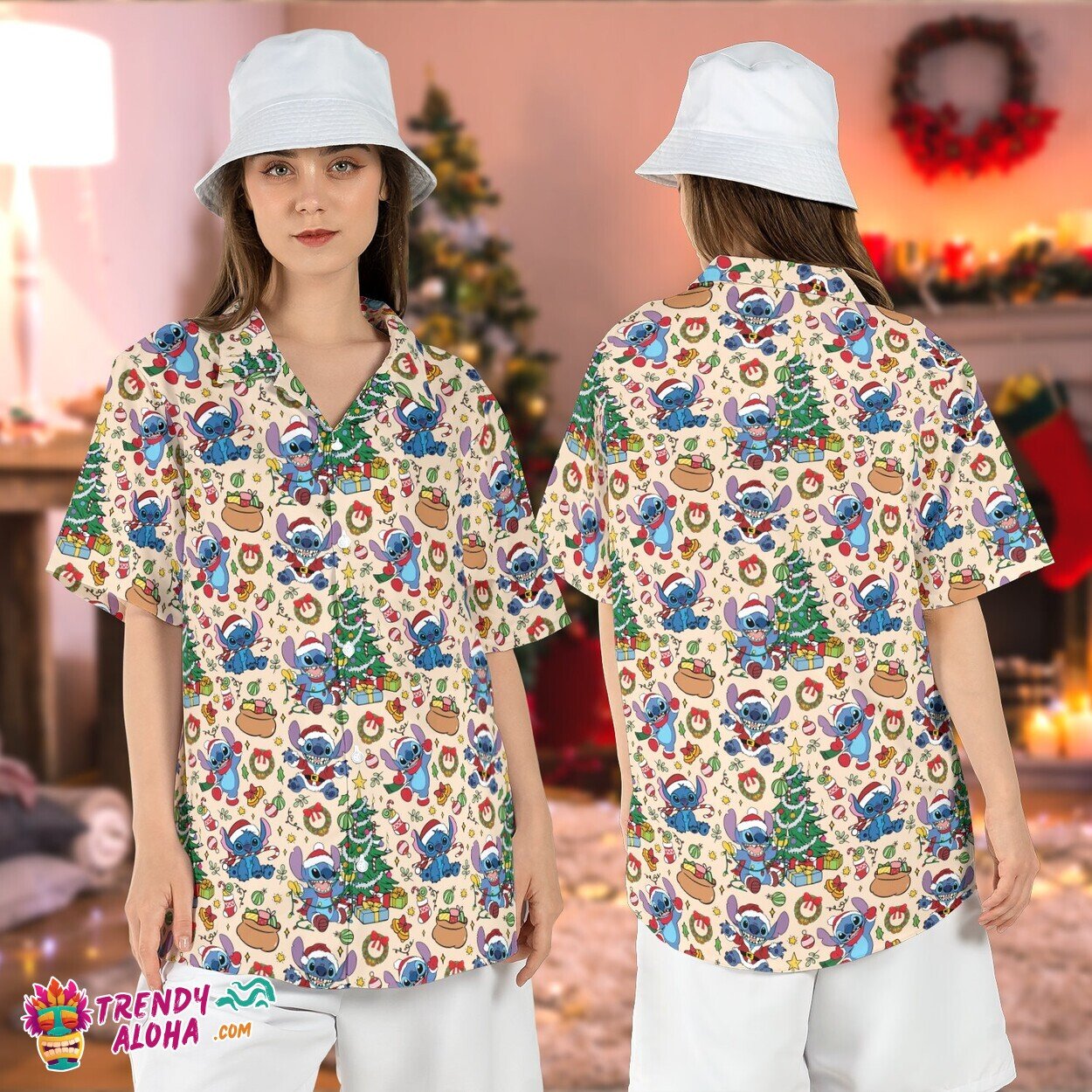 Santa Stitch By Christmas Tree Disney Xmas Holiday Lilo Aloha Tee