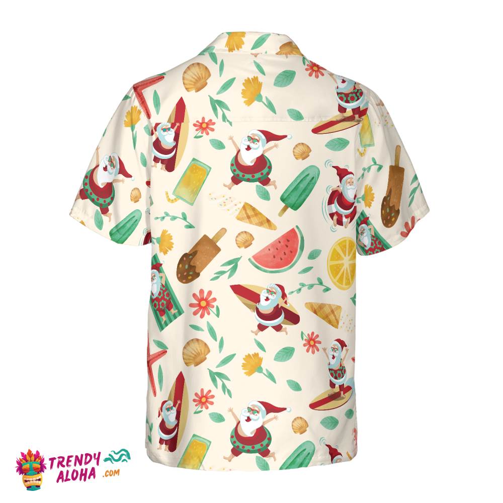 Santa Surfing 1 Pattern Hawaiian Shirt, Christmas Shirts Short Sleeve Button Down Shirt For Men And Women