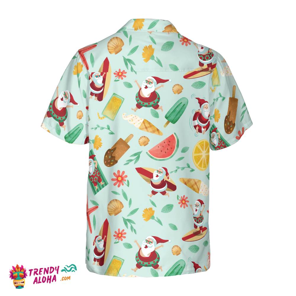 Santa Surfing 2 Pattern Hawaiian Shirt, Christmas Shirts Short Sleeve Button Down Shirt For Men And Women