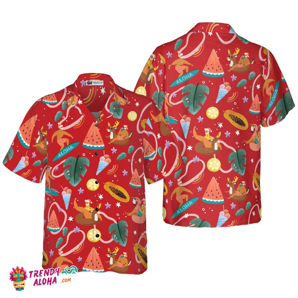 Santa Surfing 3 Pattern Hawaiian Shirt, Christmas Shirts Short Sleeve Button Down Shirt For Men And Women Santa Surfing 3 Pattern Hawaiian Shirt, Christmas Shirts Short Sleeve Button Down Shirt For Men And Women
