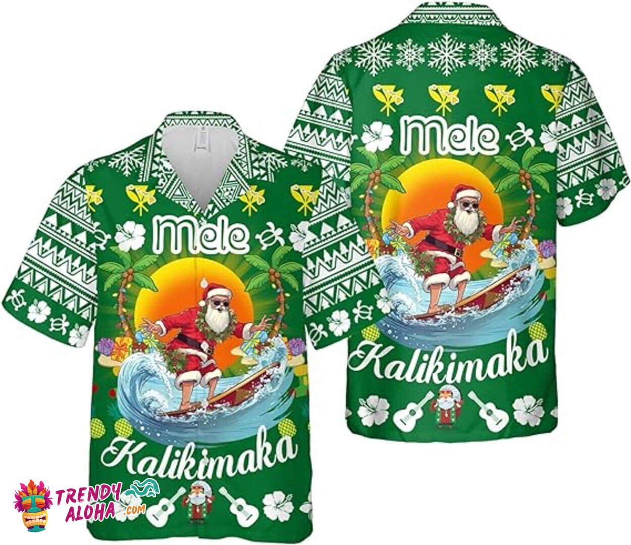 Santa Surfing Mele Kalikimaka Christmas Hawaiian Beach Shirt