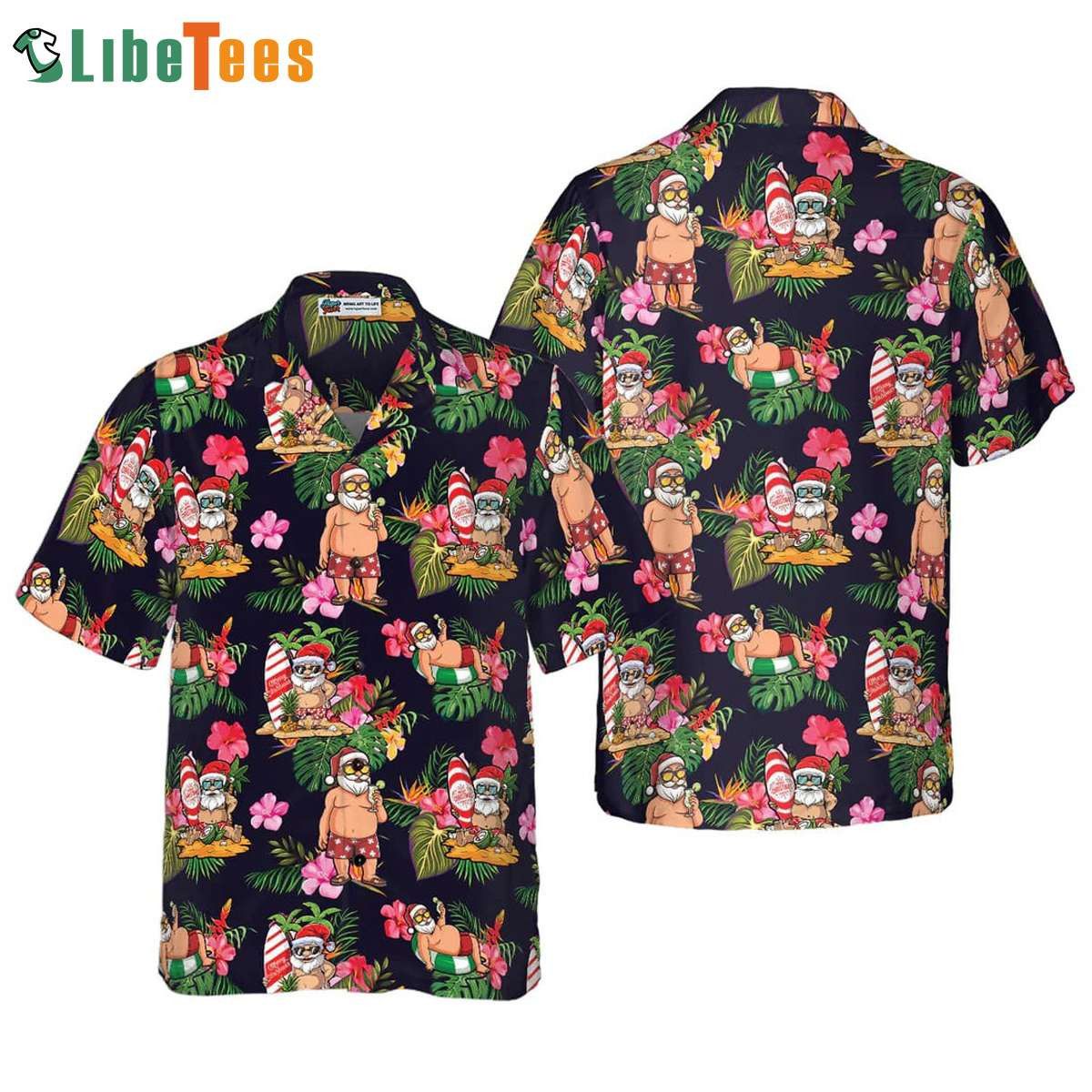 Santa with Tropical Flowers Christmas Hawaiian Shirt