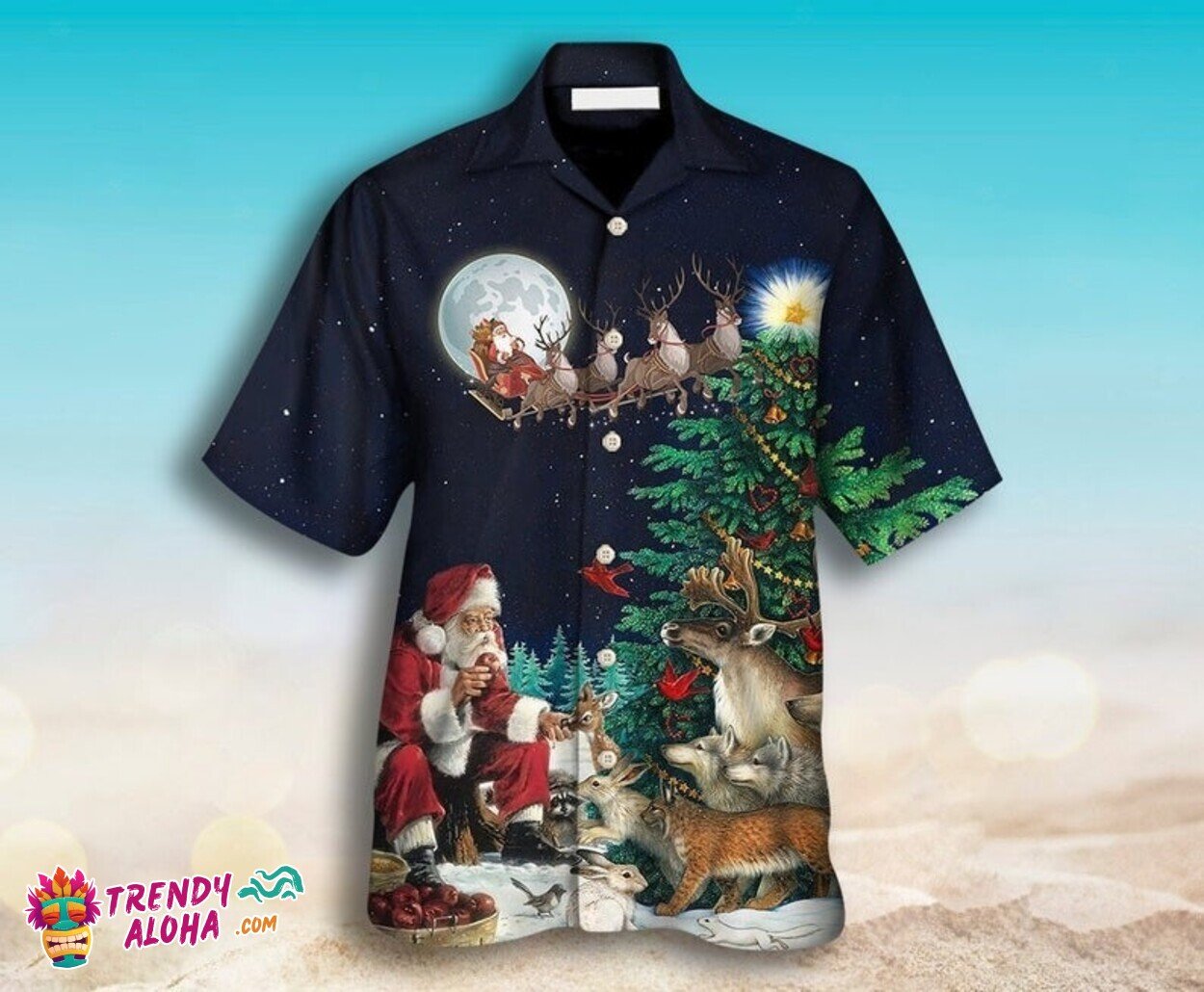 Santa’s Christmas Night Festive Tropical Hawaii Santa Claus Aloha Shirt