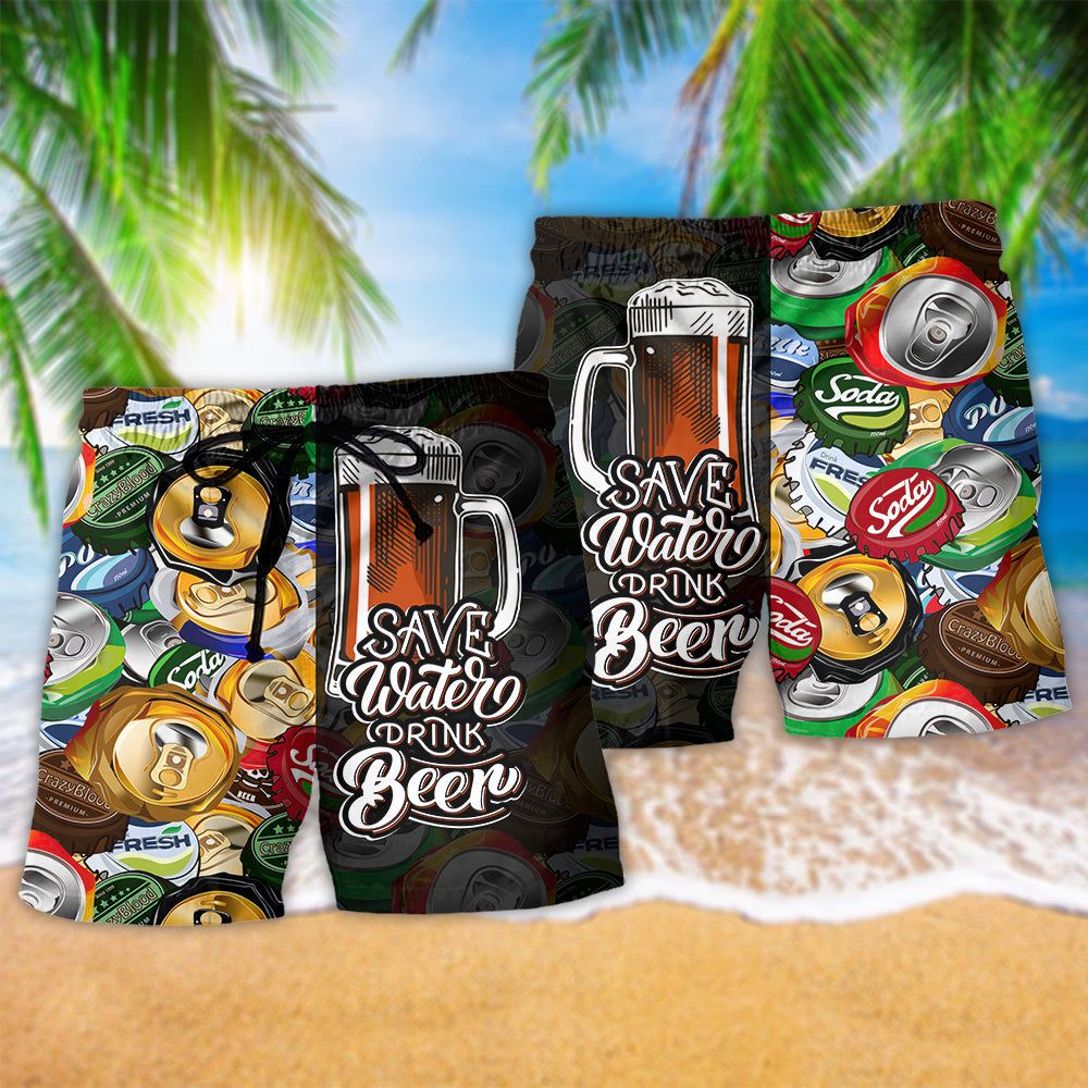 Save Water Drink Beer Cool Style Trendy Aloha Hawaiian Beach Shorts