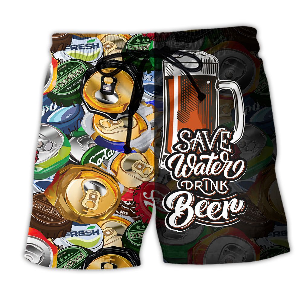 Save Water Drink Beer Cool Style Trendy Aloha Hawaiian Beach Shorts