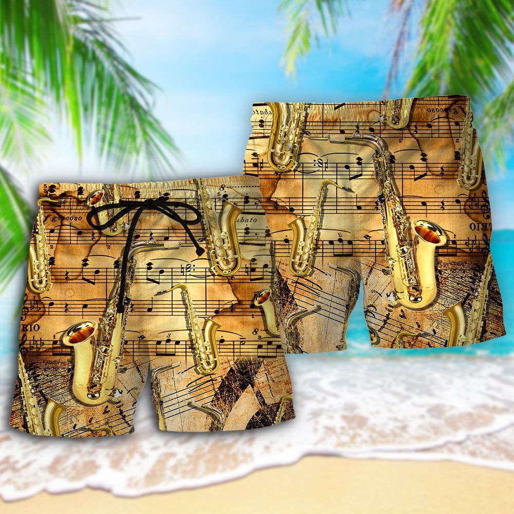 Saxophone Golden Music Lover Retro Trendy Aloha Hawaiian Beach Shorts
