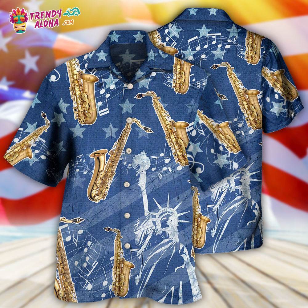 Saxophone Music America Independence Day Hawaiian Shirt – Trendy Aloha