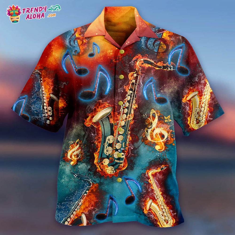 Saxophone Music Love It Red Black Blue Hawaiian Shirt – Trendy Aloha