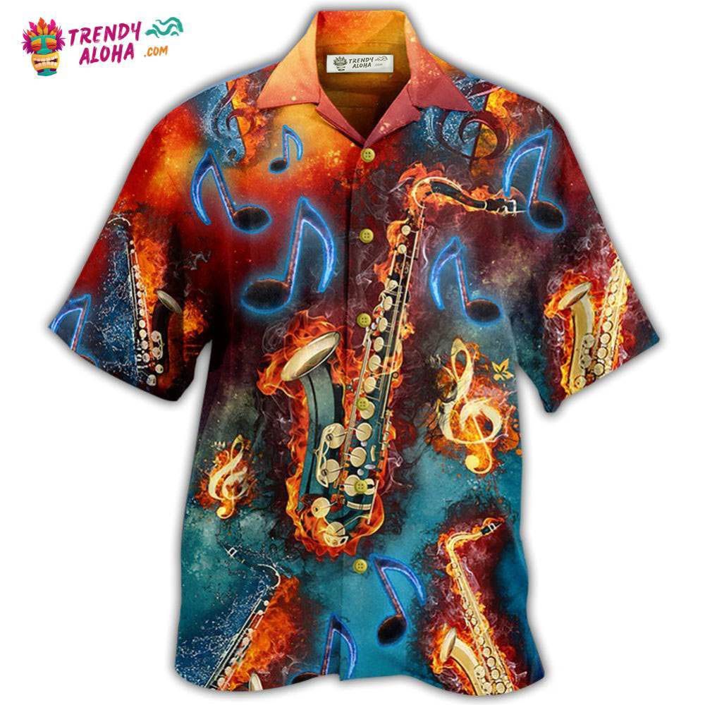 Saxophone Music Love It Red Black Blue Hawaiian Shirt – Trendy Aloha