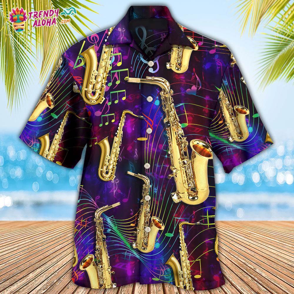 Saxophone Music Neon Art Hawaiian Shirt – Trendy Aloha
