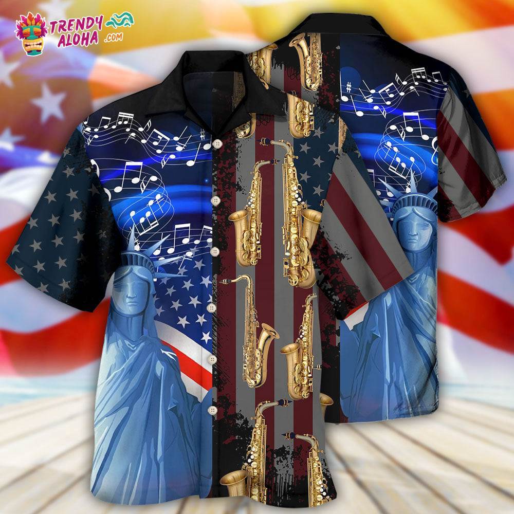 Saxophone Music Usa Flag Independence Day Hawaiian Shirt – Trendy Aloha