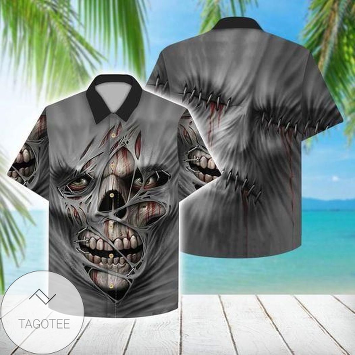 Scary Grey Skull Whispering Tales of Old on Hawaiian Shirt