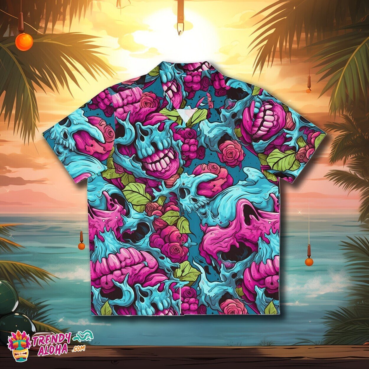 Scary Movie Zombie Brain Hawaiian Monster Horror Button Shirt