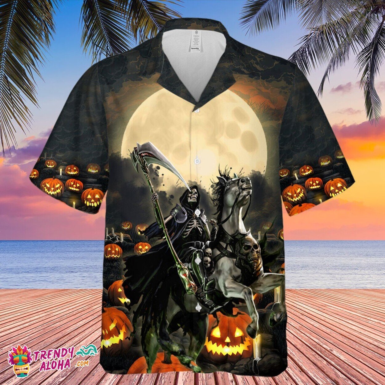 Scary Pumpkin Field Death Rider Halloween Premium Hawaiian Tee