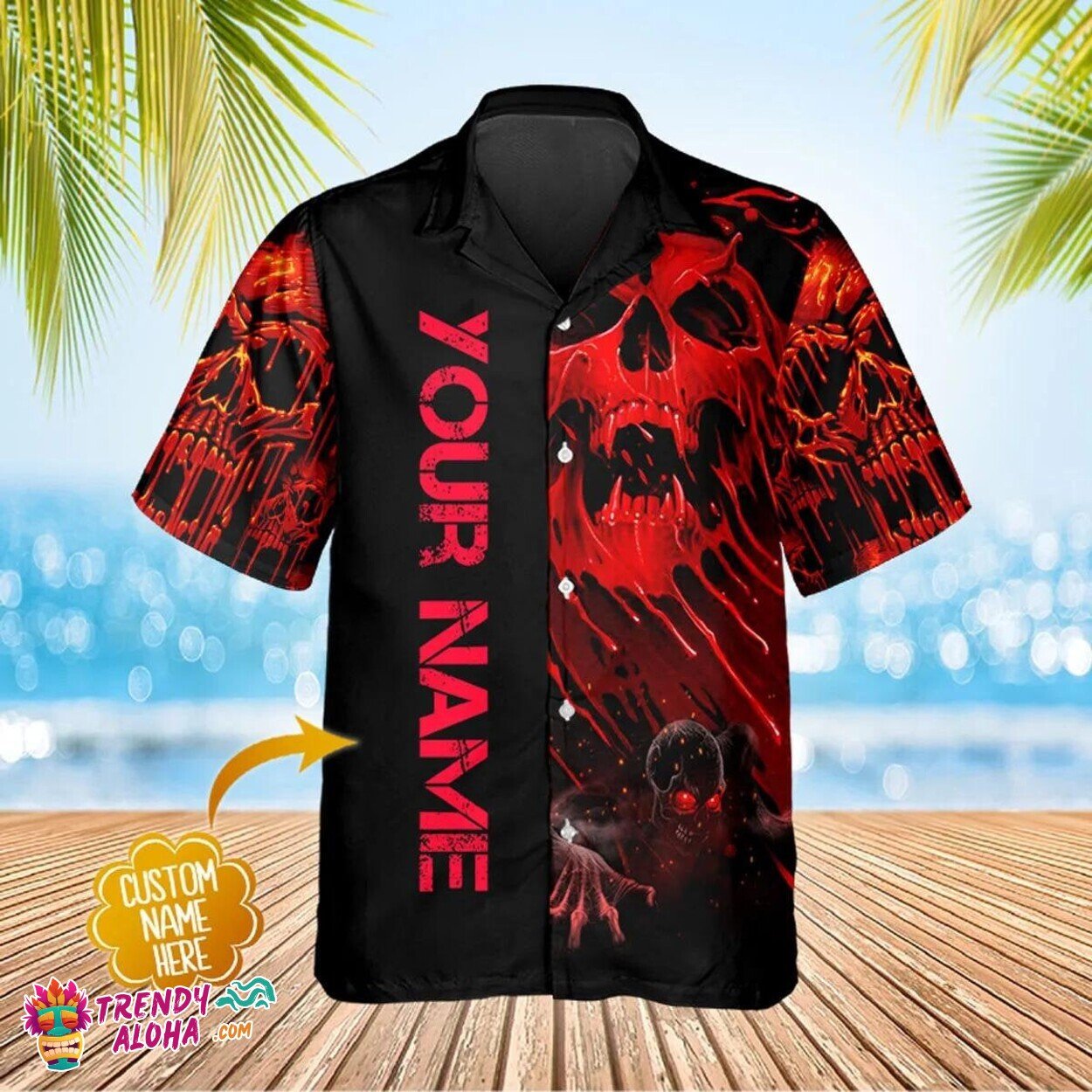 Scary Skull Art Personalized Summer Beach Party Hawaiian Shirt