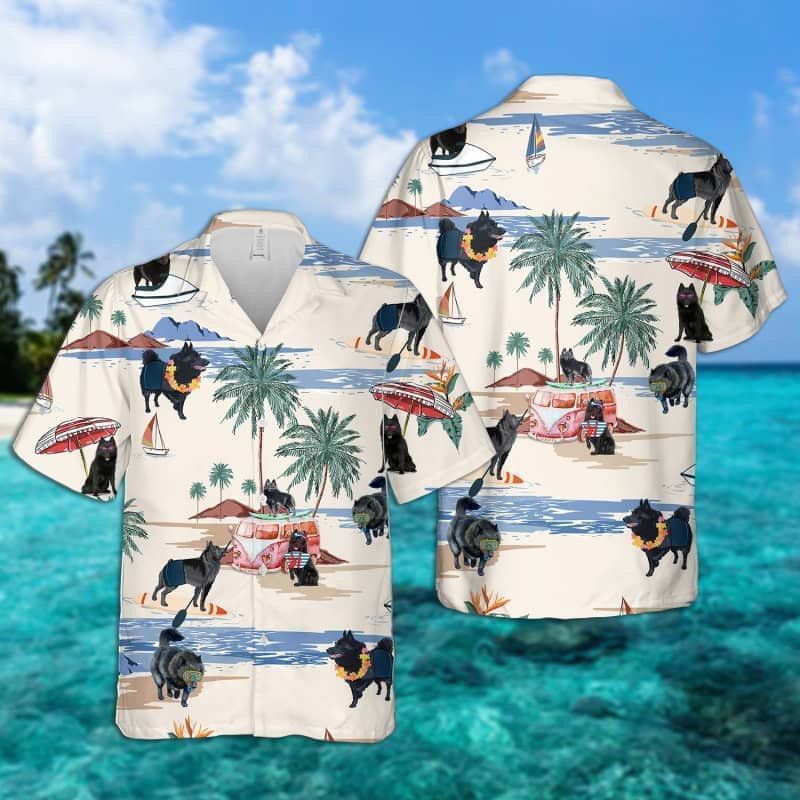 Schipperke Summer Beach Trendy Hawaiian Shirt, Dog Beach Short Sleeve Trendy Hawaiian Shirt