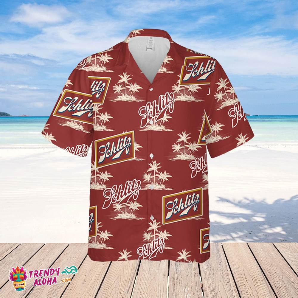Schlitz Hawaiian Coconut Island Pattern Hawaiian Beer Lover Shirt, Classic Flowers Beer Aloha Shirt