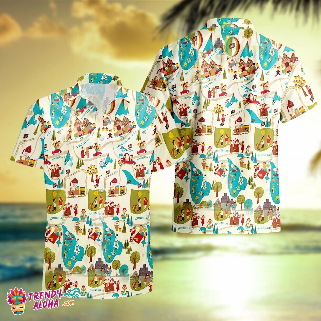 Schlitzerland Schlitz Beer Vintage Look 1950s Hawaiian Aloha Shirt