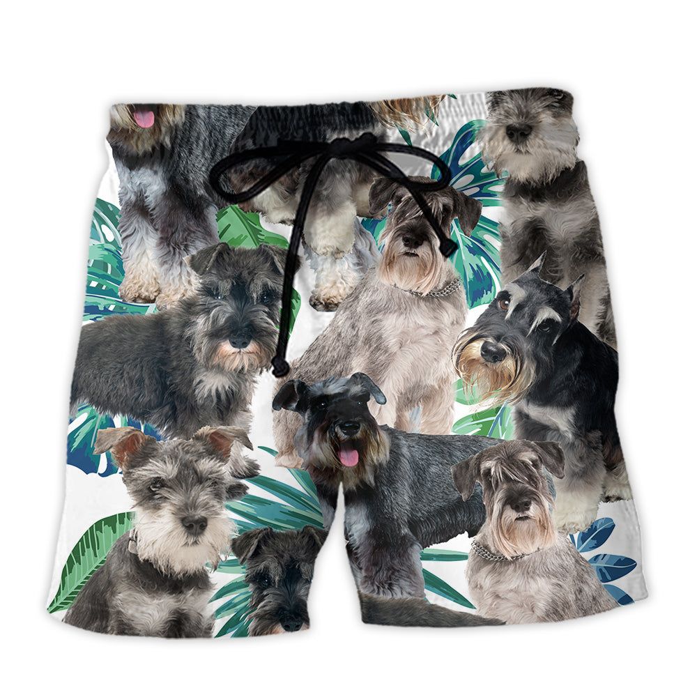 Schnauzer Dog Tropical Leaf Trendy Aloha Hawaiian Beach Shorts Schnauzer Dog Tropical Leaf Trendy Aloha Hawaiian Beach Shorts