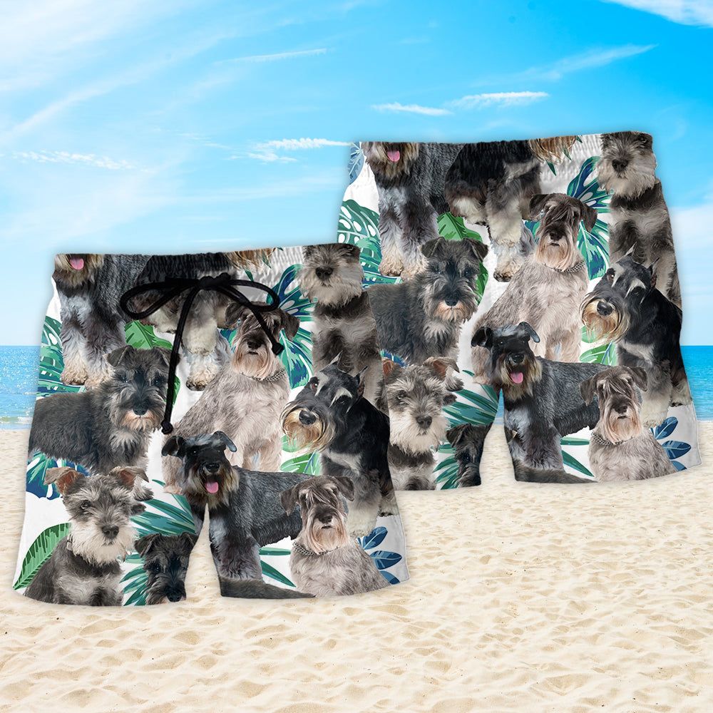 Schnauzer Dog Tropical Leaf Trendy Aloha Hawaiian Beach Shorts