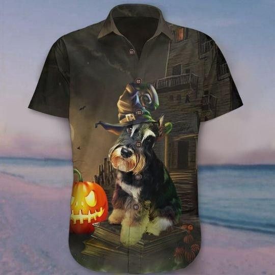 Schnauzer Halloween Trendy Hawaiian Shirt, Unisex Print Aloha Short Sleeve Casual Shirt