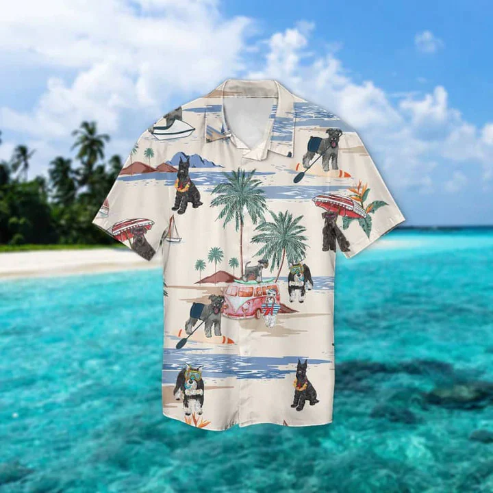 Schnauzer Summer Beach Trendy Hawaiian Shirt, Trendy Hawaiian Shirts For Men Women Short Sleeve Aloha Beach Shirt