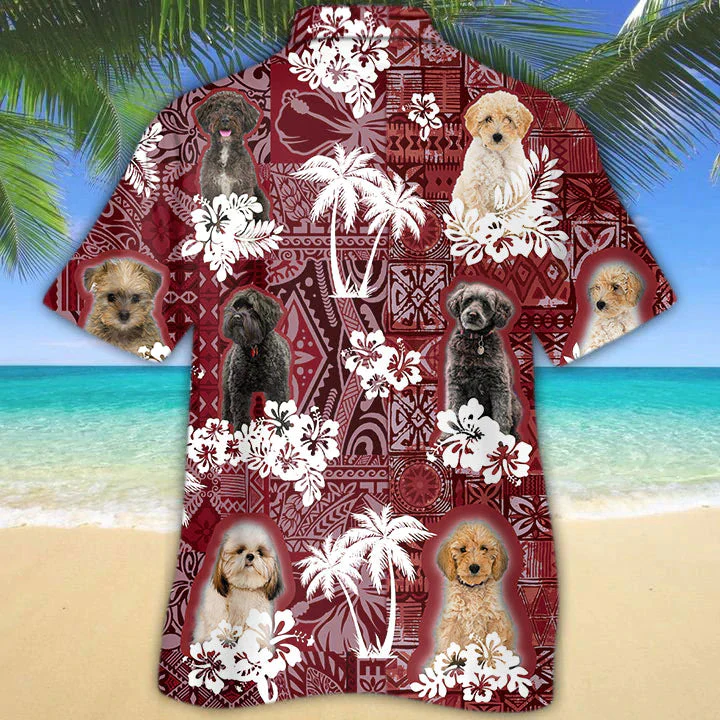 Schnoodle Red Trendy Hawaiian Shirt, Gift For Dog Lover Shirts, Men’s Trendy Hawaiian Shirt, Summer Hawaiian Aloha Shirt