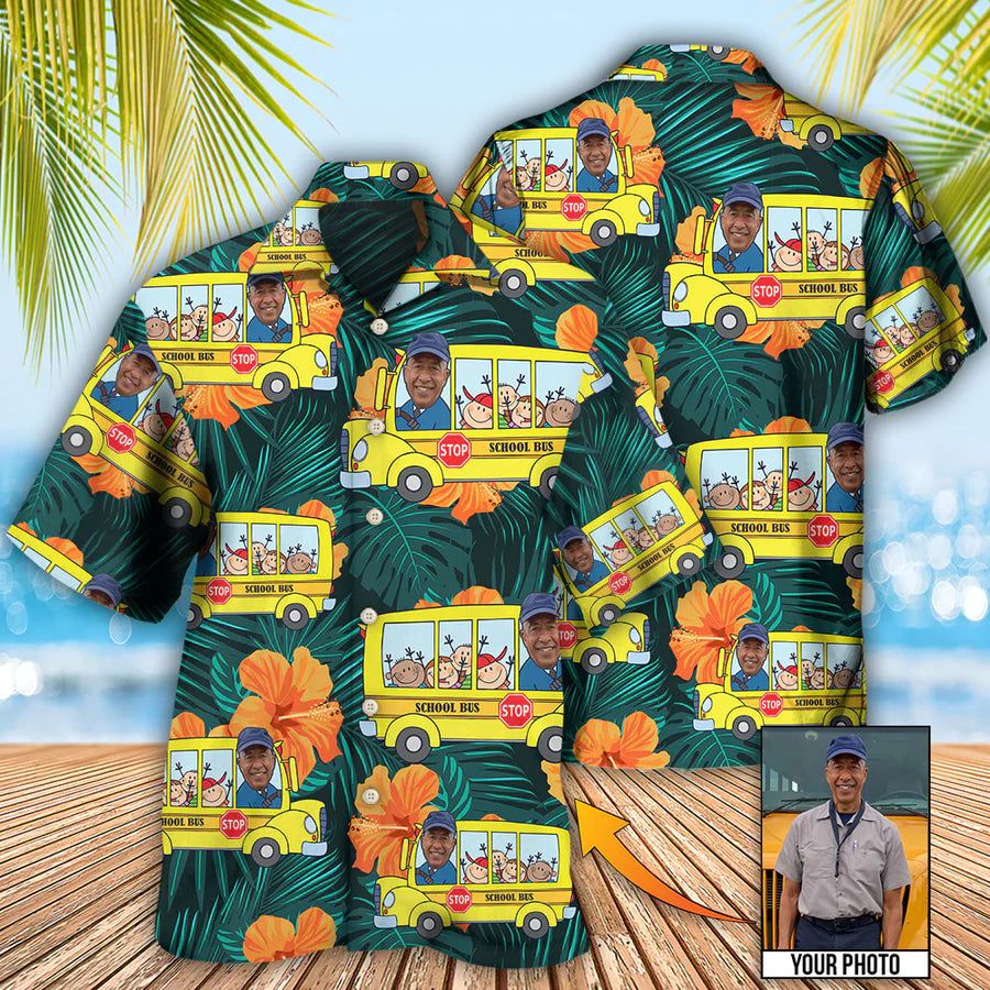 School Bus Driver Tropical Custom Photo Hawaiian Shirt School Bus Driver Tropical Custom Photo Hawaiian Shirt