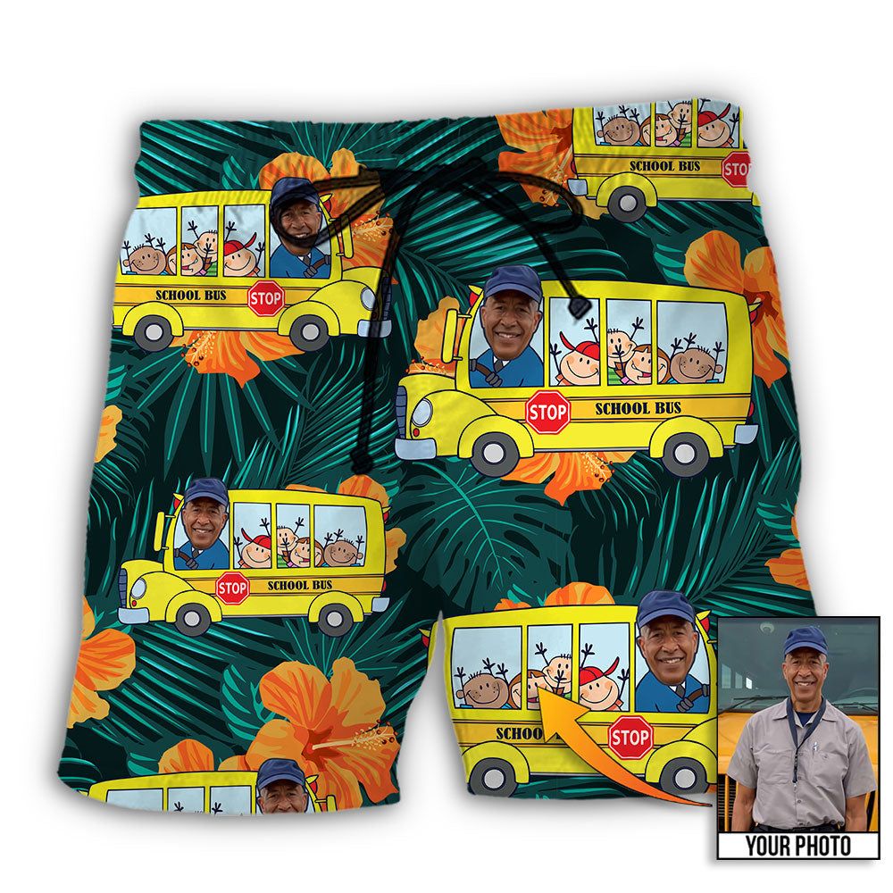 School Bus Driver Tropical Custom Photo Trendy Aloha Hawaiian Beach Shorts School Bus Driver Tropical Custom Photo Trendy Aloha Hawaiian Beach Shorts