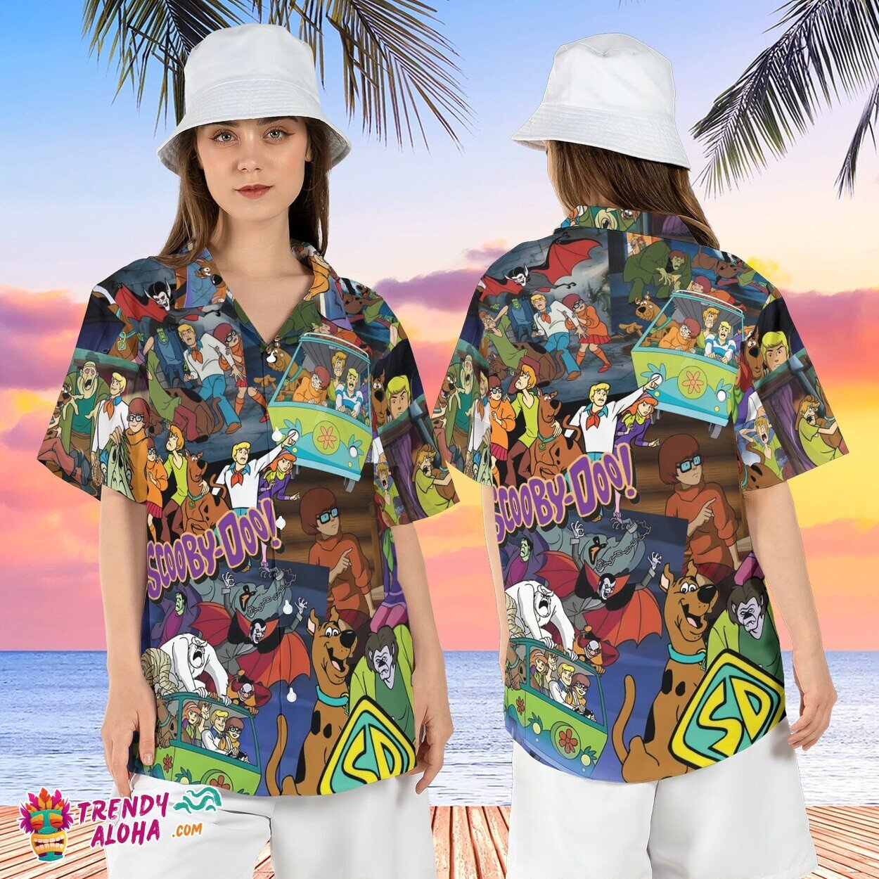Scooby Doo Cartoon Summer Tropical Hawaiian Vacation Shirt Top