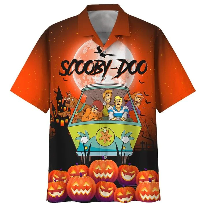 Scooby-Doo Hawaiian Shirt Scooby-Doo Halloween Pumpkins Orange Hawaii Shirt Cute Scooby-Doo Aloha Shirt