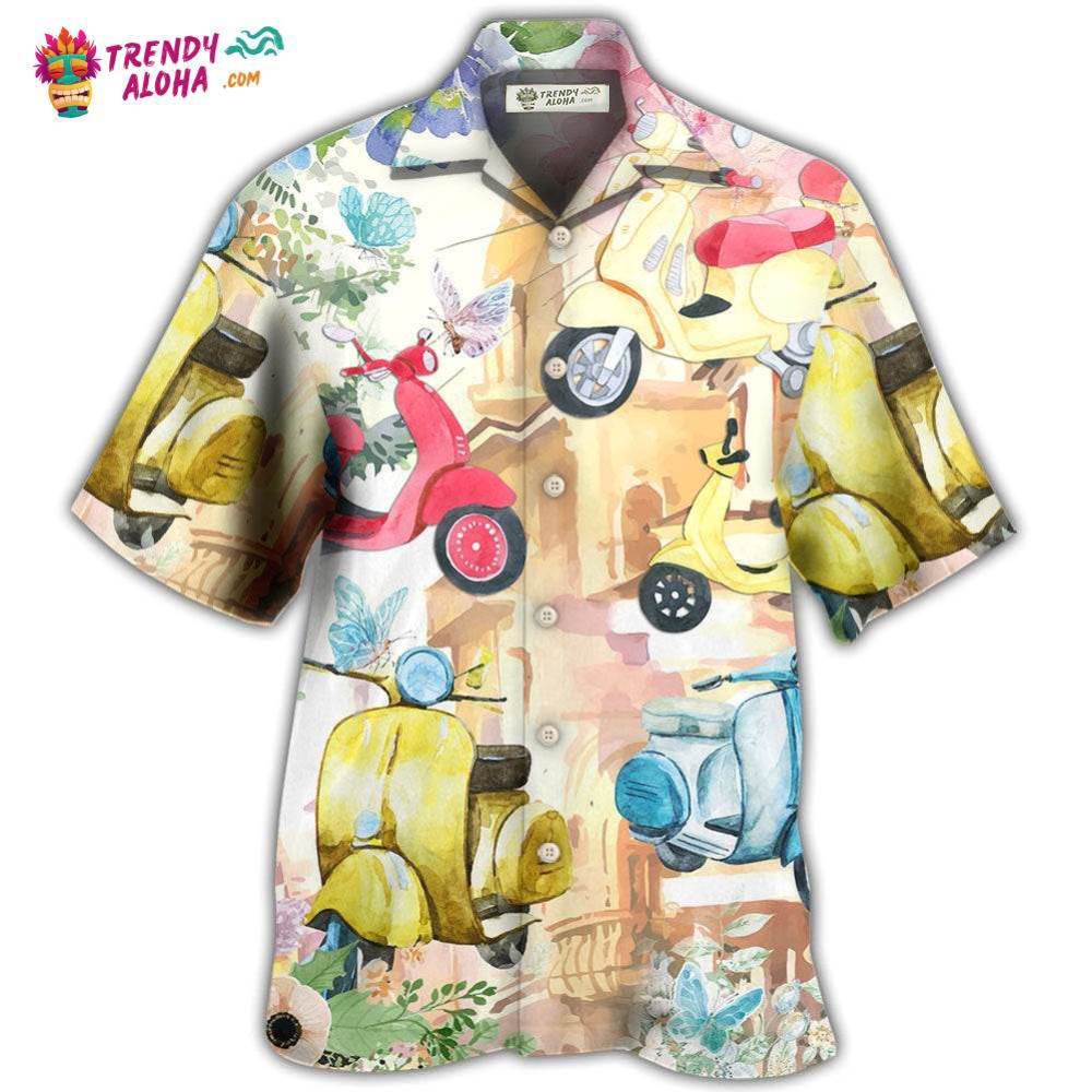 Scooter And Flowers Watercolor Art Hawaiian Shirt – Trendy Aloha Scooter And Flowers Watercolor Art Hawaiian Shirt – Trendy Aloha