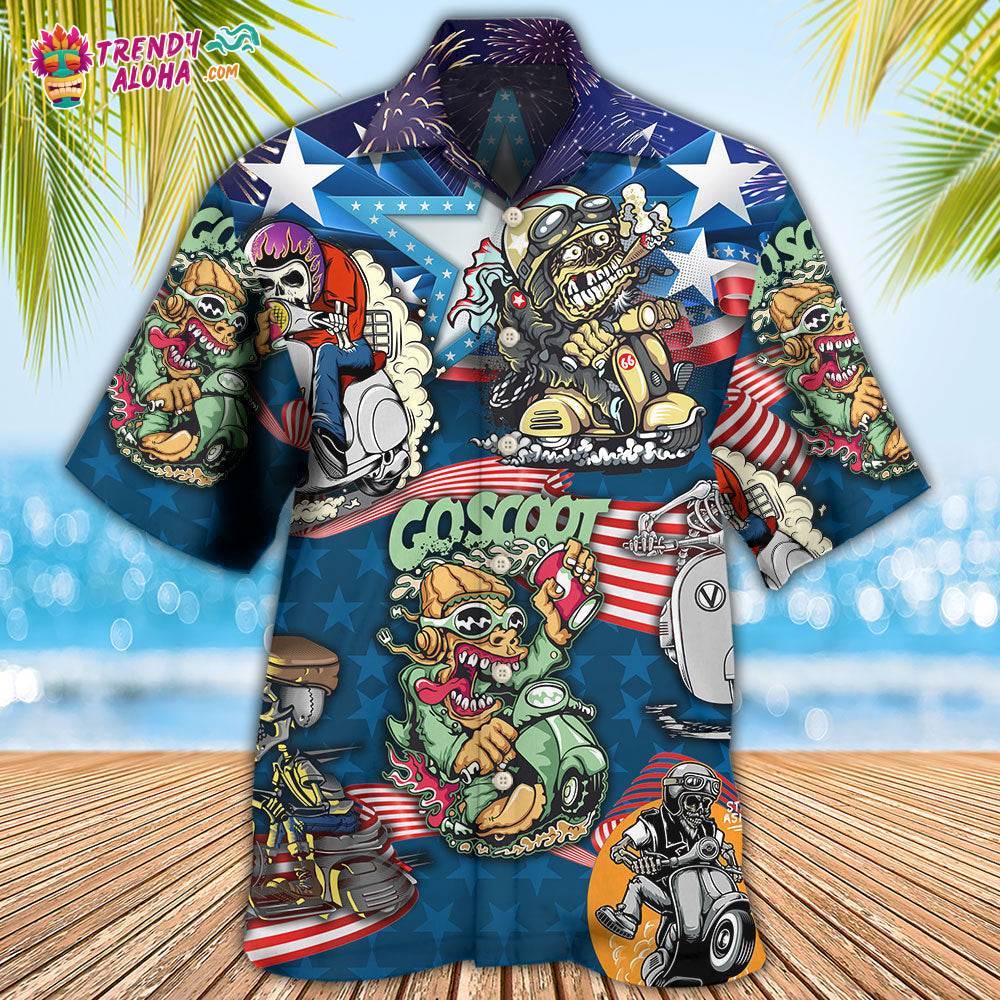 Scooter And Skull Usa Flag Hawaiian Shirt – Trendy Aloha