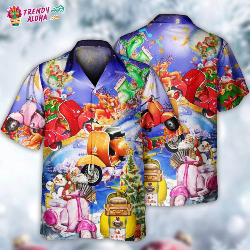 Scooter Chill With Your Scooters By Greece Beach Christmas With Purple Hawaiian Shirt – Trendy Aloha