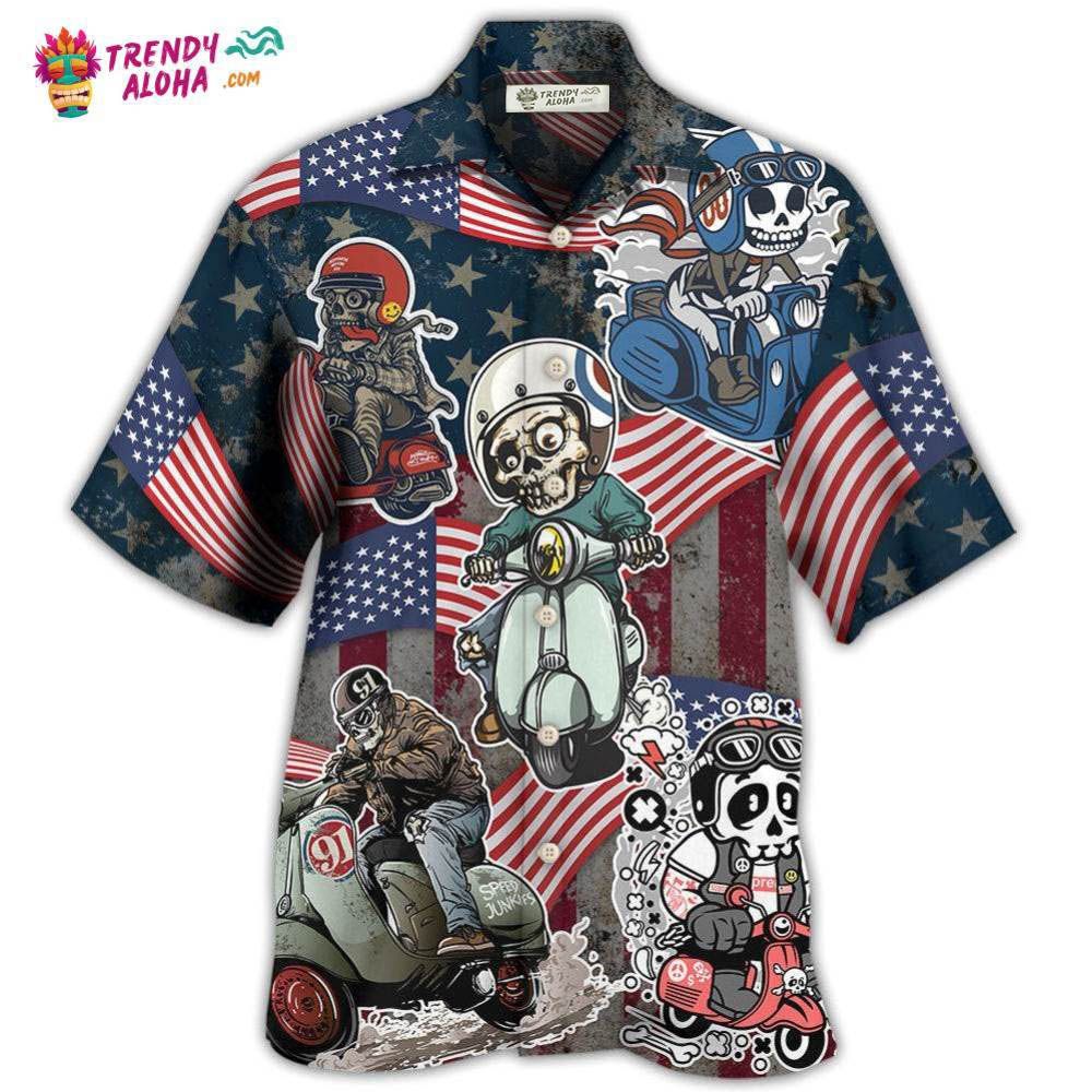 Scooter Skeleton Usa Flag Independence Day Hawaiian Shirt – Trendy Aloha Scooter Skeleton Usa Flag Independence Day Hawaiian Shirt – Trendy Aloha