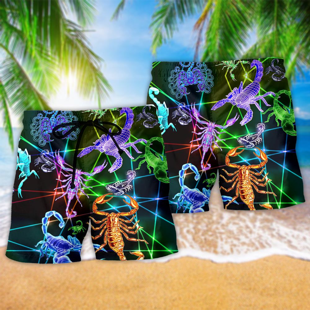 Scorpion Stunning Neon Style Trendy Aloha Hawaiian Beach Shorts