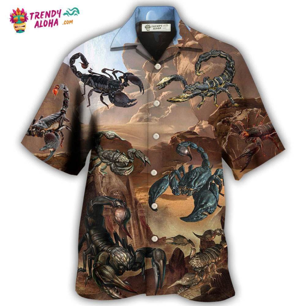 Scorpion Style With Mountain Behind Hawaiian Shirt – Trendy Aloha