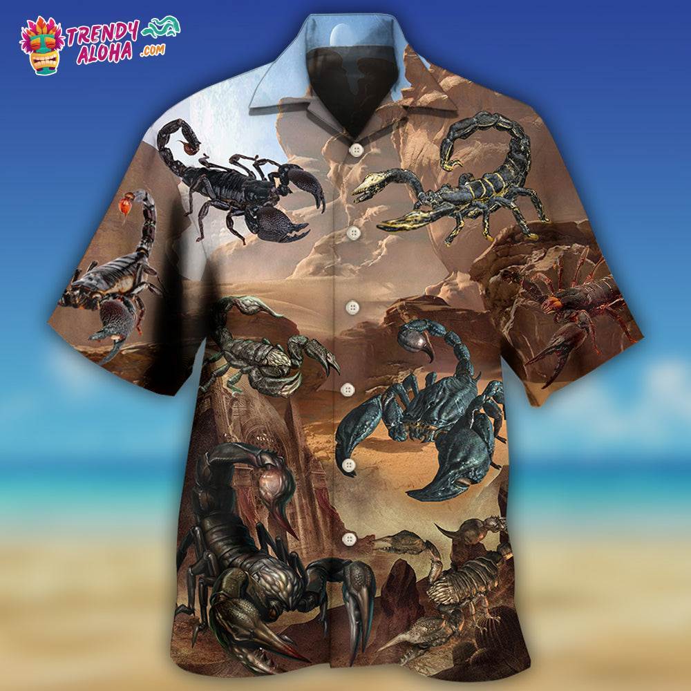 Scorpion Style With Mountain Behind Hawaiian Shirt – Trendy Aloha