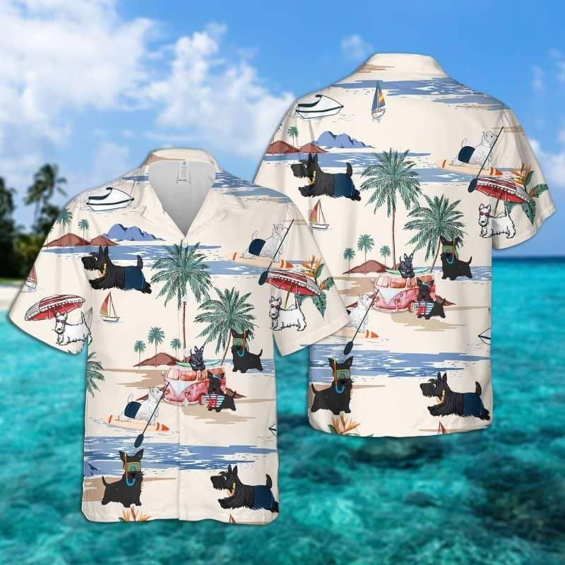 Scottish Summer Beach Trendy Hawaiian Shirt, Dog Beach Short Sleeve Trendy Hawaiian Shirt
