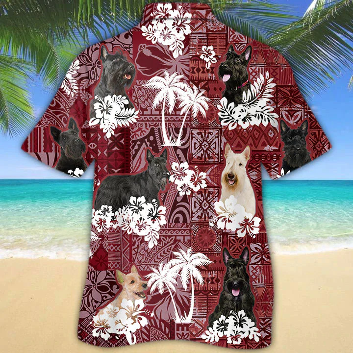 Scottish Terrier Red Trendy Hawaiian Shirt, Gift For Dog Lover Shirts, Men’s Trendy Hawaiian Shirt, Summer Hawaiian Aloha Shirt