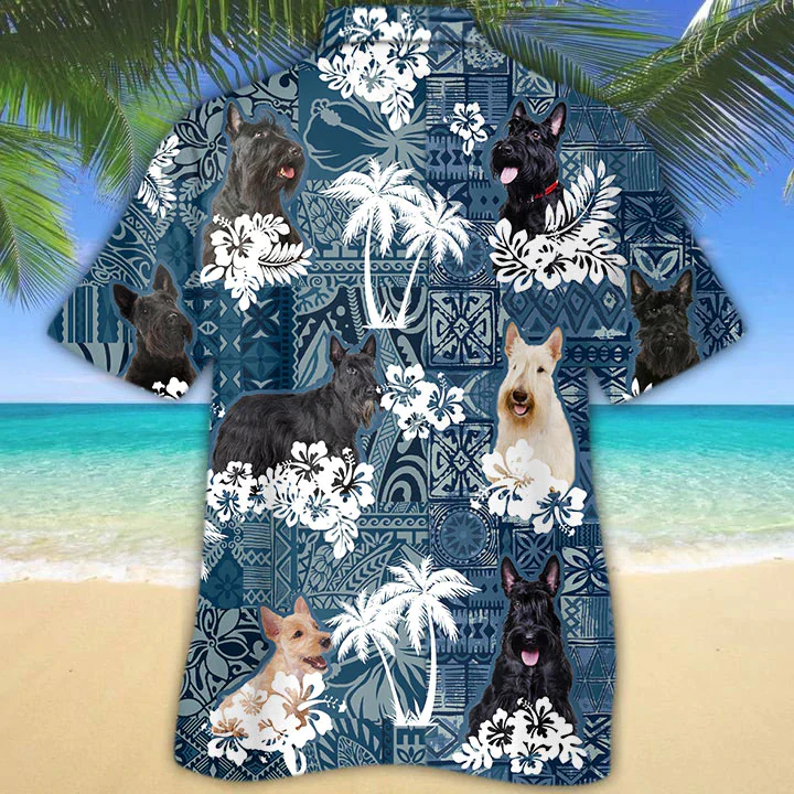 Scottish Terrier Trendy Hawaiian Shirt, Flowers Aloha Shirt For Dog Lovers, Men’s Trendy Hawaiian Shirt, Women’s Trendy Hawaiian Shirt